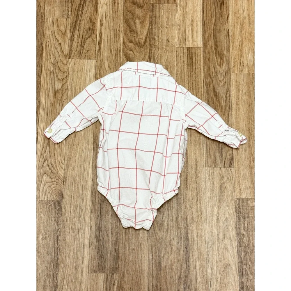 BabyGap Red White Windowpane Plaid Long Sleeve Bodysuit 3-6 Months